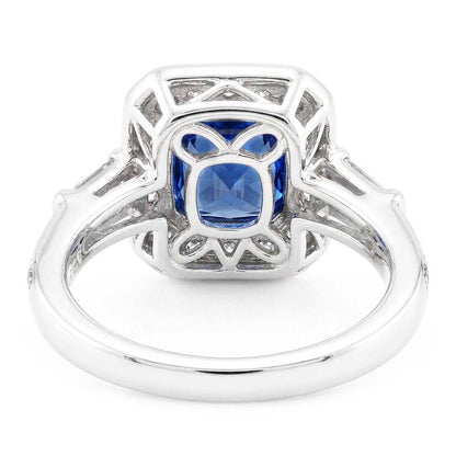 Natural Earth Mined Diamond Halo Cushion Blue Sapphire Ring 2 Carats Women’s Jewelry