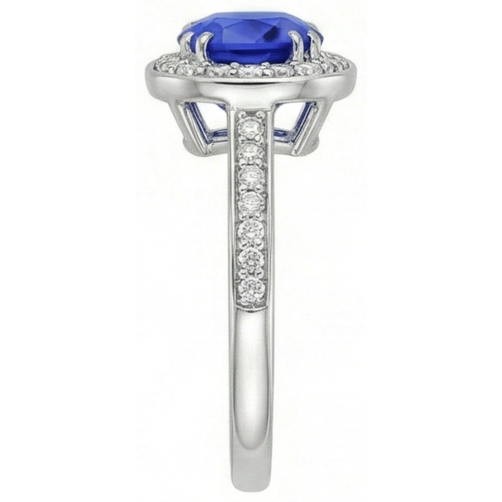 Natural Earth Mined Diamond Halo Cushion Blue Sapphire Ring 3 Carats White Gold 14K