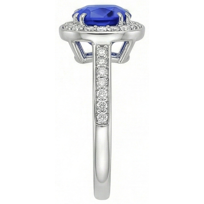 Natural Earth Mined Diamond Halo Cushion Blue Sapphire Ring 3 Carats White Gold 14K