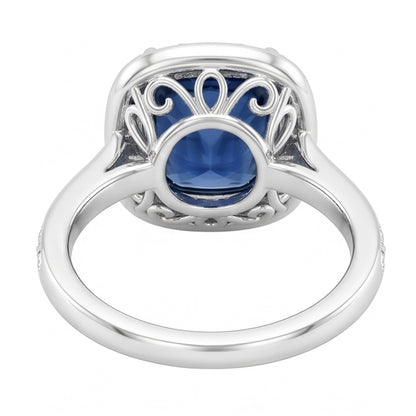 Natural Earth Mined Diamond Halo Cushion Ceylon Sapphire Ring Pave Set 3.50 Carats Gold