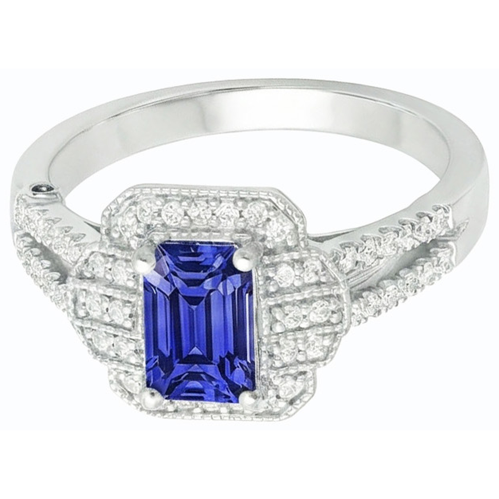 Natural Earth Mined Diamond Halo Emerald Blue Sapphire Ring Vintage Style 4 Carats Gold