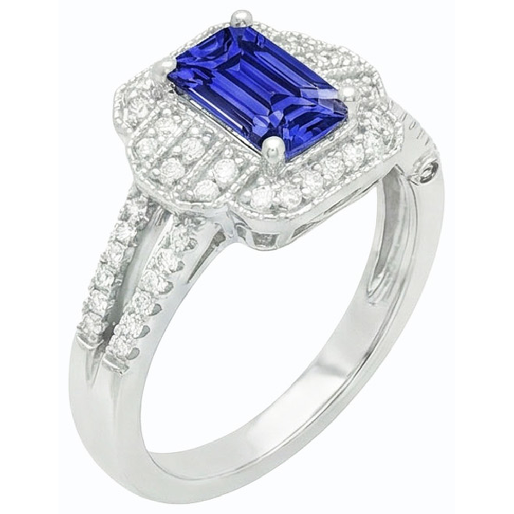 Natural Earth Mined Diamond Halo Emerald Blue Sapphire Ring Vintage Style 4 Carats Gold