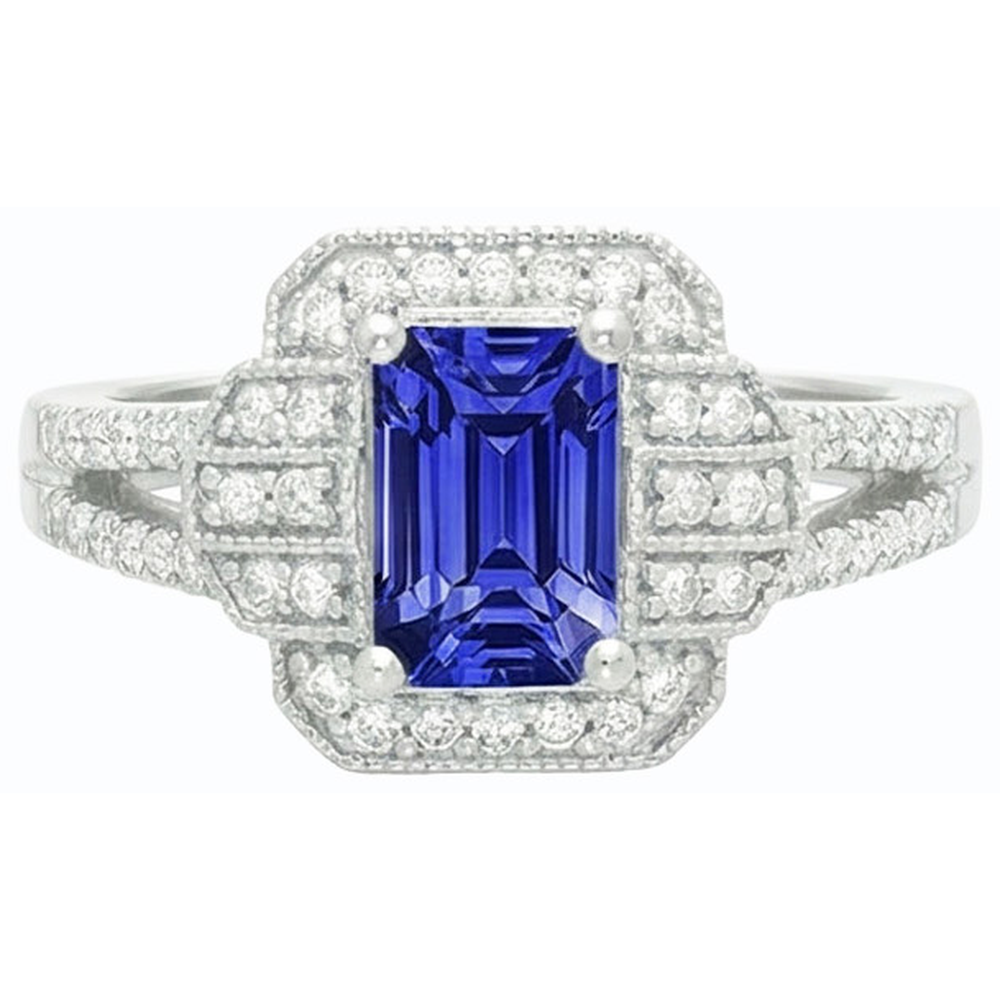 Natural Earth Mined Diamond Halo Emerald Blue Sapphire Ring Vintage Style 4 Carats Gold