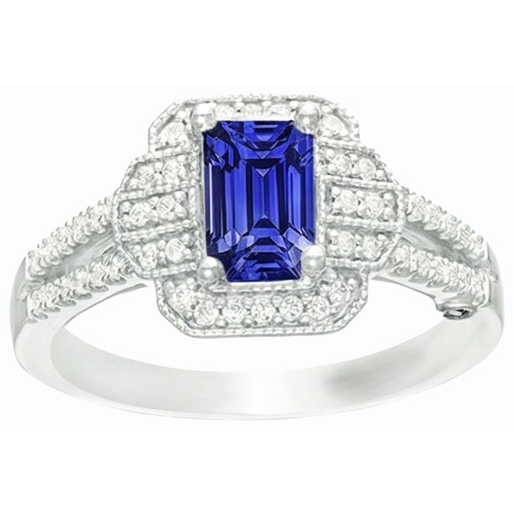 Natural Earth Mined Diamond Halo Emerald Blue Sapphire Ring Vintage Style 4 Carats Gold