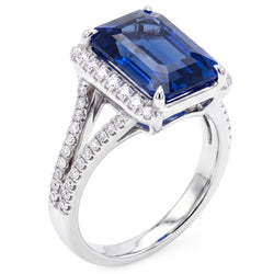 Natural Earth Mined Diamond Halo Emerald Ceylon Sapphire Ring Double Shank 4.50 Carats