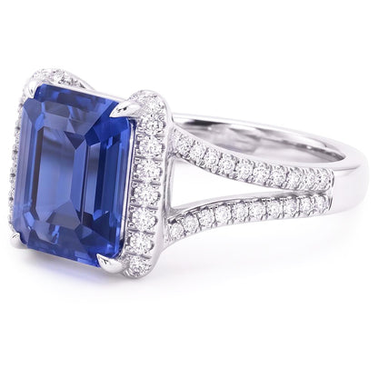 Natural Earth Mined Diamond Halo Emerald Ceylon Sapphire Ring Double Shank 4.50 Carats