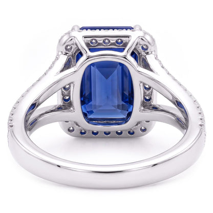 Natural Earth Mined Diamond Halo Emerald Ceylon Sapphire Ring Double Shank 4.50 Carats