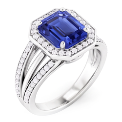 Natural Earth Mined Diamond Halo Emerald Sapphire Engagement Ring Split Shank 4.50 Carats