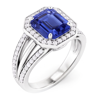 Natural Earth Mined Diamond Halo Emerald Sapphire Engagement Ring Split Shank 4.50 Carats