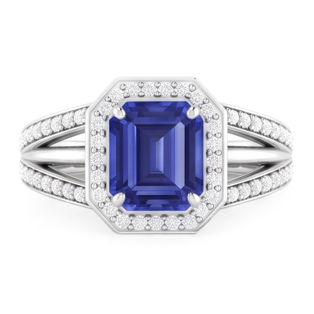 Natural Earth Mined Diamond Halo Emerald Sapphire Engagement Ring Split Shank 4.50 Carats