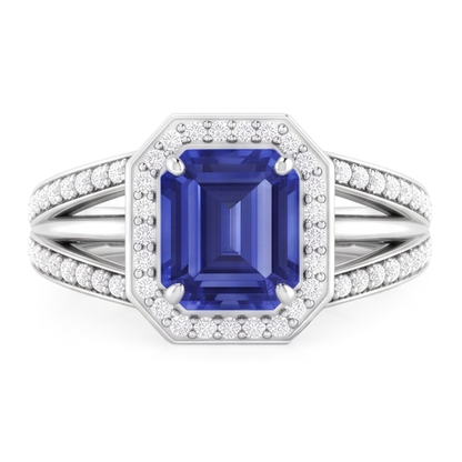 Natural Earth Mined Diamond Halo Emerald Sapphire Engagement Ring Split Shank 4.50 Carats