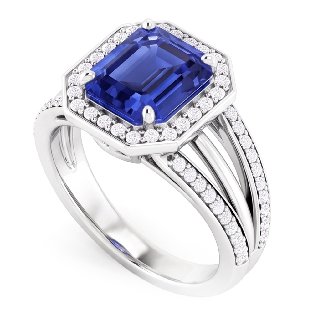 Natural Earth Mined Diamond Halo Emerald Sapphire Engagement Ring Split Shank 4.50 Carats