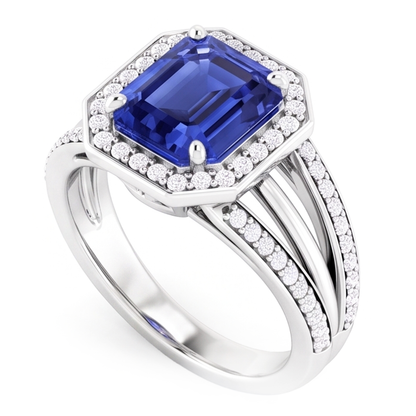 Natural Earth Mined Diamond Halo Emerald Sapphire Engagement Ring Split Shank 4.50 Carats