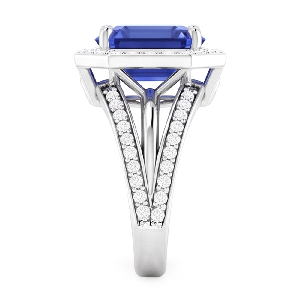 Natural Earth Mined Diamond Halo Emerald Sapphire Engagement Ring Split Shank 4.50 Carats