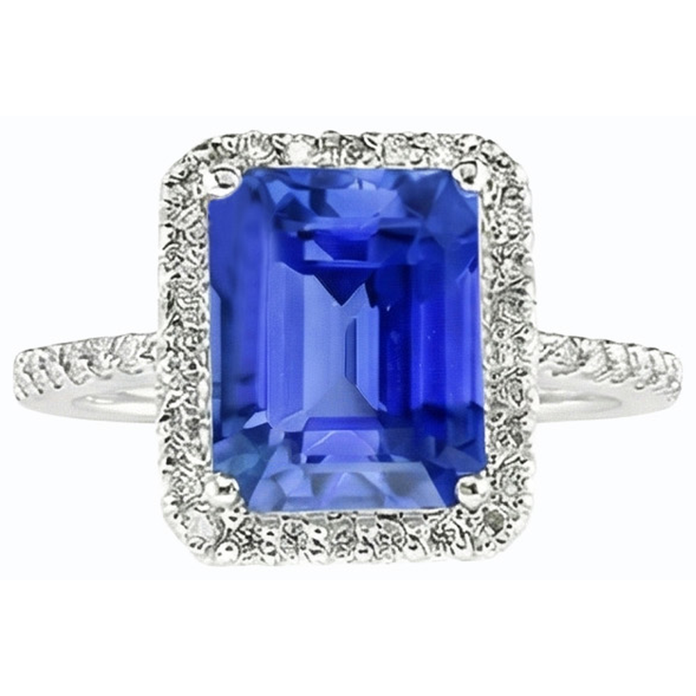 Natural Earth Mined Diamond Halo Emerald Sri Lankan Sapphire Ring 4.50 Carats Gold