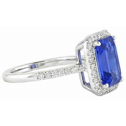 Natural Earth Mined Diamond Halo Emerald Sri Lankan Sapphire Ring 4.50 Carats Gold