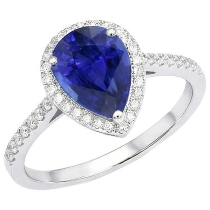 Natural Earth Mined Diamond Halo Engagement Ring Ceylon Sapphire 3.75 Carats With Accents