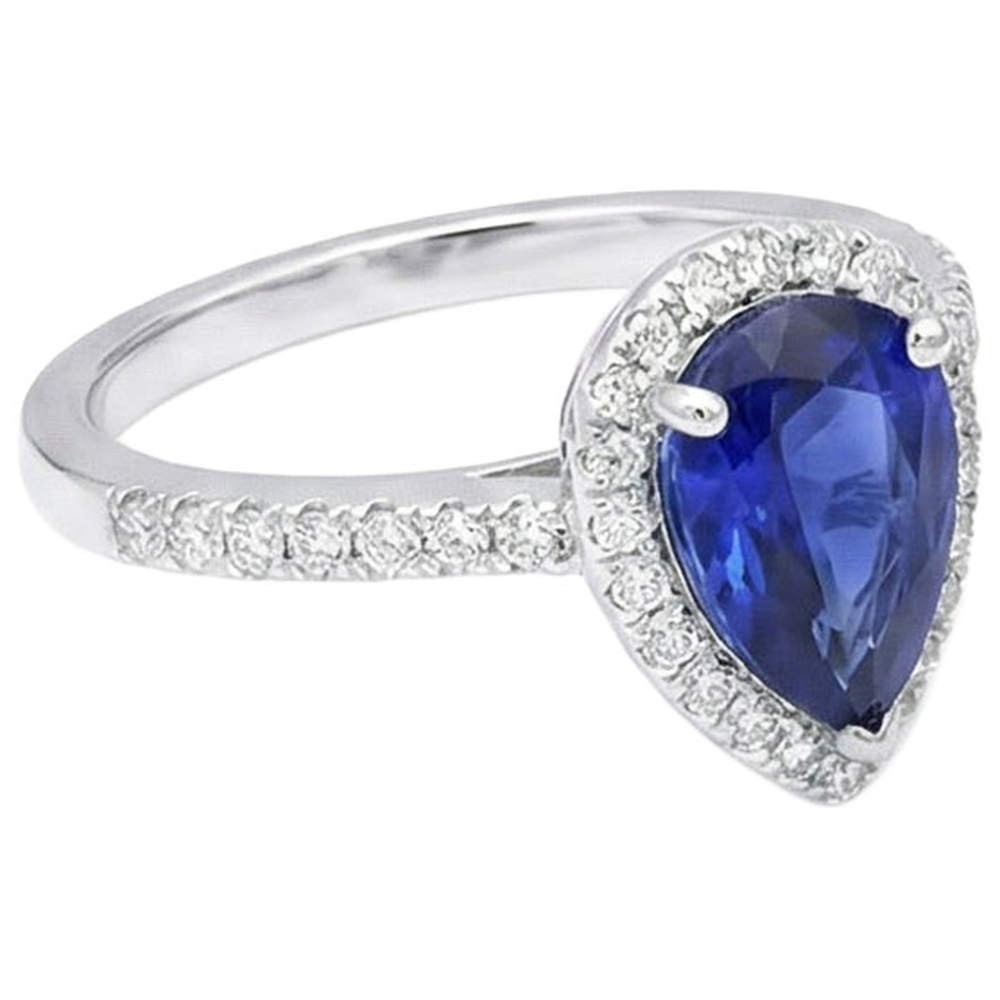 Natural Earth Mined Diamond Halo Engagement Ring Ceylon Sapphire 3.75 Carats With Accents