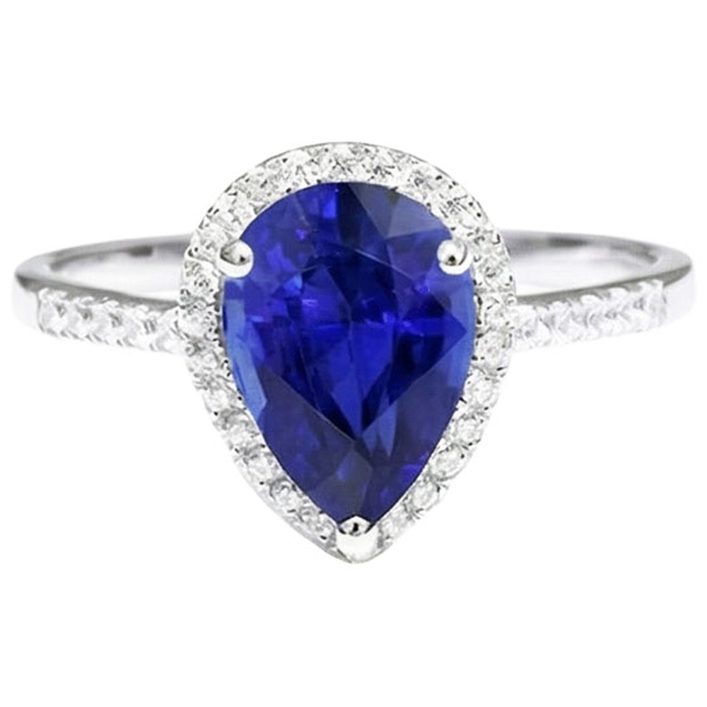 Natural Earth Mined Diamond Halo Engagement Ring Ceylon Sapphire 3.75 Carats With Accents