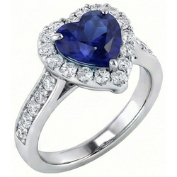 Natural Earth Mined Diamond Halo Engagement Ring Heart Cut Blue Sapphire 4 Carats