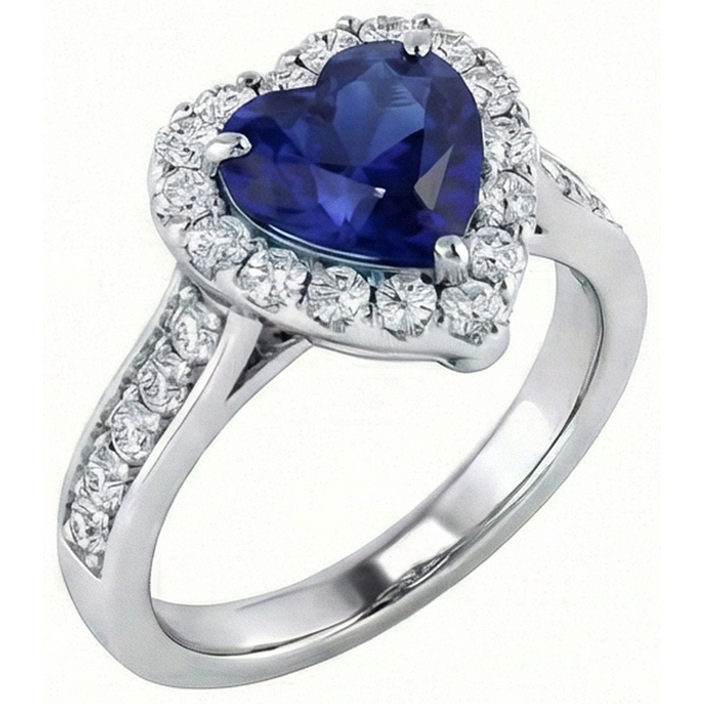 Natural Earth Mined Diamond Halo Engagement Ring Heart Cut Blue Sapphire 4 Carats