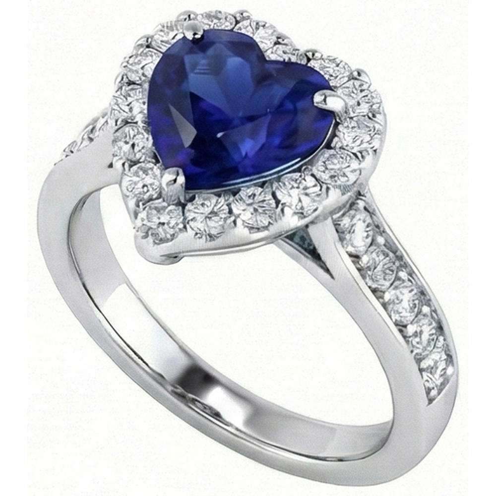 Natural Earth Mined Diamond Halo Engagement Ring Heart Cut Blue Sapphire 4 Carats