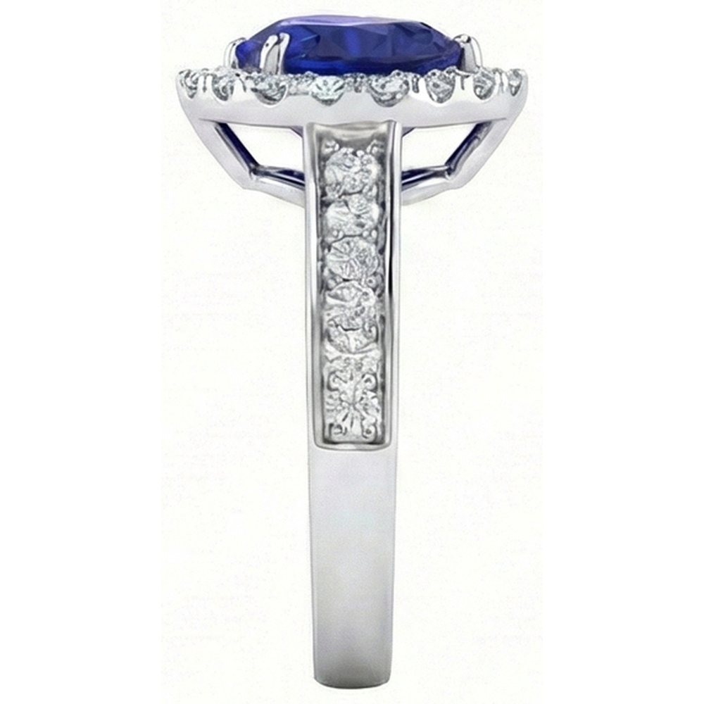 Natural Earth Mined Diamond Halo Engagement Ring Heart Cut Blue Sapphire 4 Carats