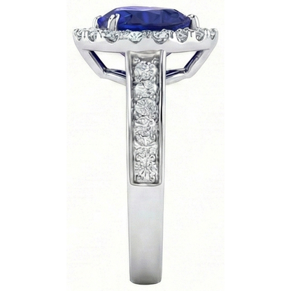 Natural Earth Mined Diamond Halo Engagement Ring Heart Cut Blue Sapphire 4 Carats
