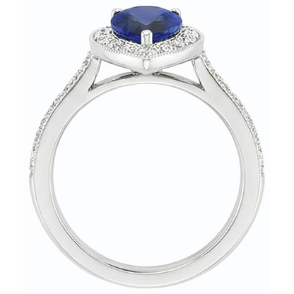 Natural Earth Mined Diamond Halo Engagement Ring Pear Srilanka Sapphire 4.50 Carats