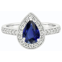 Natural Earth Mined Diamond Halo Engagement Ring Pear Srilanka Sapphire 4.50 Carats