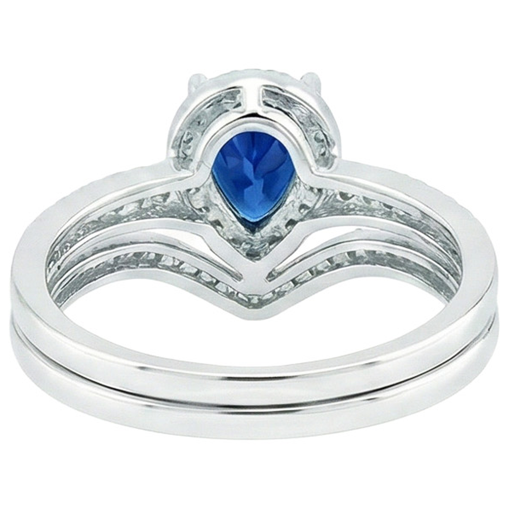 Natural Earth Mined Diamond Halo Engagement Ring Set Pear Cut Blue Sapphire New 4 Carats