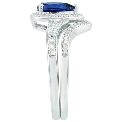 Natural Earth Mined Diamond Halo Engagement Ring Set Pear Cut Blue Sapphire New 4 Carats
