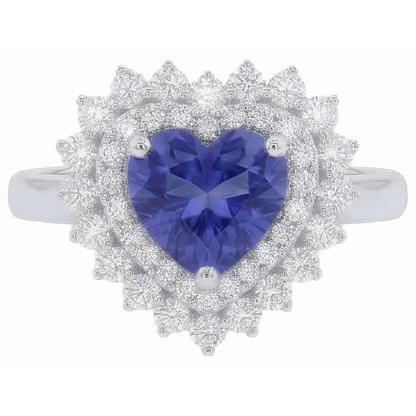Natural Earth Mined Diamond Halo Heart Blue Sapphire Ring 3 Carat Star Style