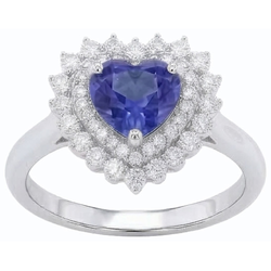 Natural Earth Mined Diamond Halo Heart Blue Sapphire Ring 3 Carat Star Style