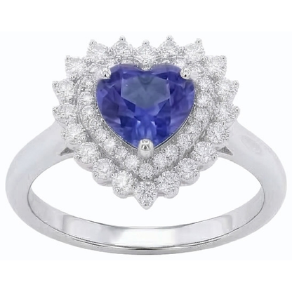 Natural Earth Mined Diamond Halo Heart Blue Sapphire Ring 3 Carat Star Style