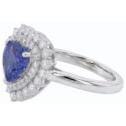 Natural Earth Mined Diamond Halo Heart Blue Sapphire Ring 3 Carat Star Style