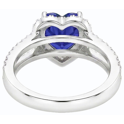 Natural Earth Mined Diamond Halo Heart Cut Sapphire Ring Double Shank 3.50 Carats