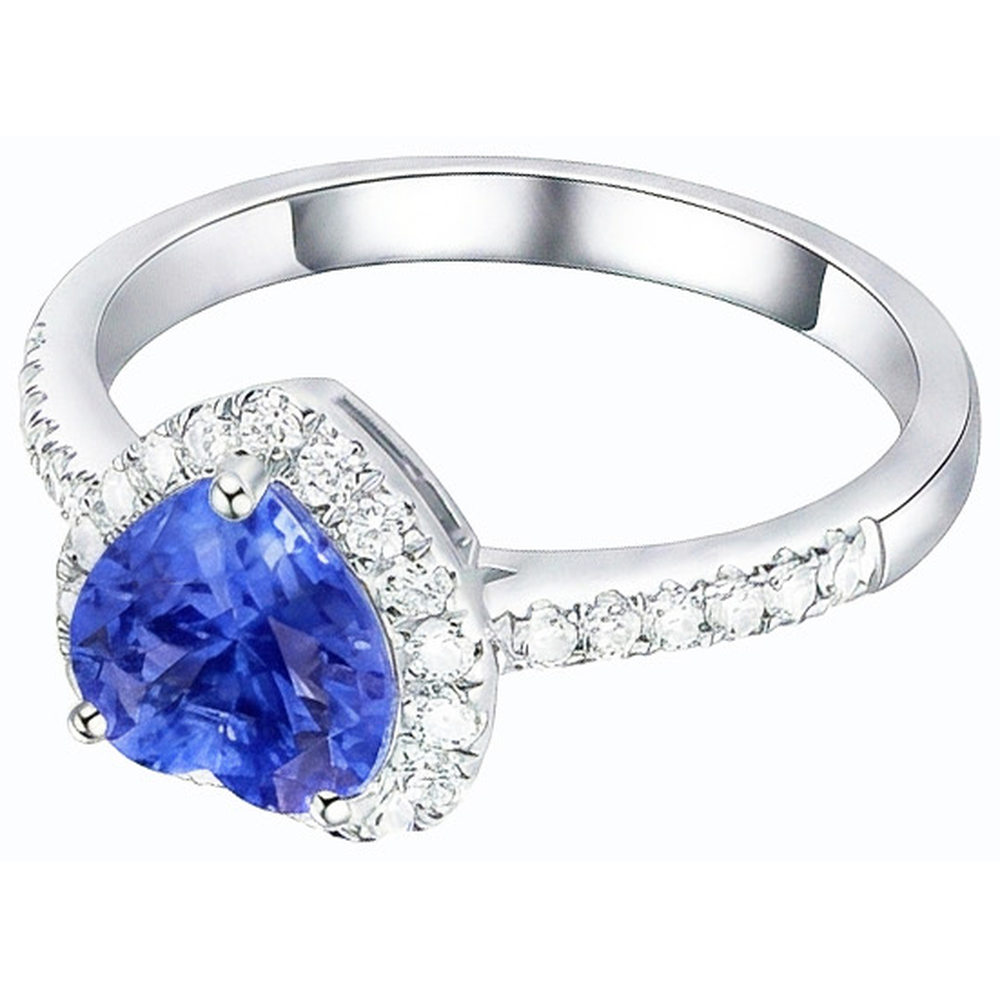 Natural Earth Mined Diamond Halo Heart Shaped Blue Sapphire Ring 3.50 Carats