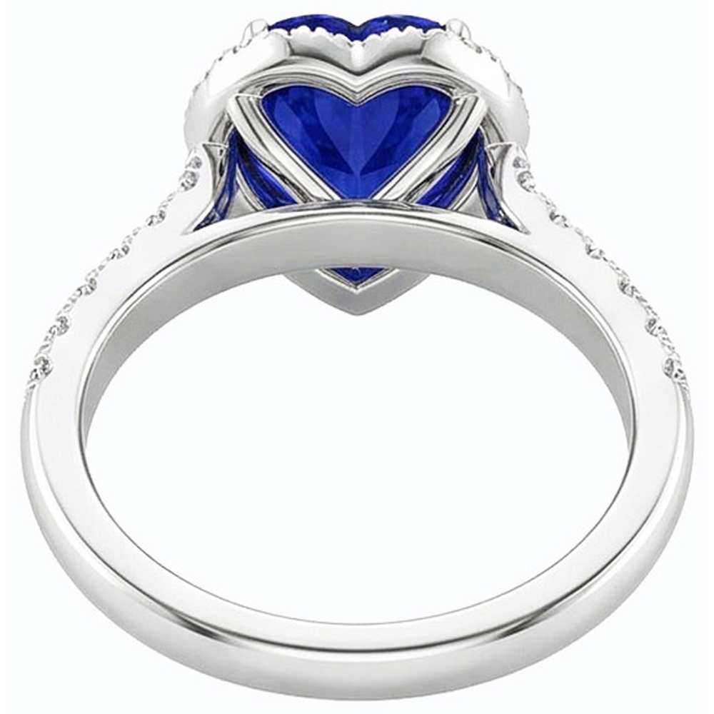 Natural Earth Mined Diamond Halo Heart Srilanka Sapphire Ring 3.50 Carats Gold 14K