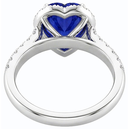 Natural Earth Mined Diamond Halo Heart Srilanka Sapphire Ring 3.50 Carats Gold 14K