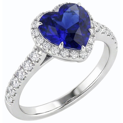 Natural Earth Mined Diamond Halo Heart Srilanka Sapphire Ring 3.50 Carats Gold 14K