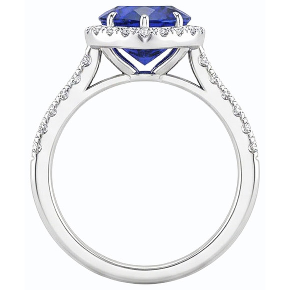 Natural Earth Mined Diamond Halo Heart Srilanka Sapphire Ring 3.50 Carats Gold 14K