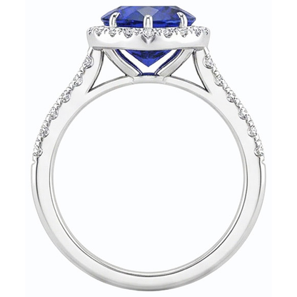 Natural Earth Mined Diamond Halo Heart Srilanka Sapphire Ring 3.50 Carats Gold 14K
