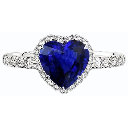 Natural Earth Mined Diamond Halo Heart Srilanka Sapphire Ring 3.50 Carats Gold 14K
