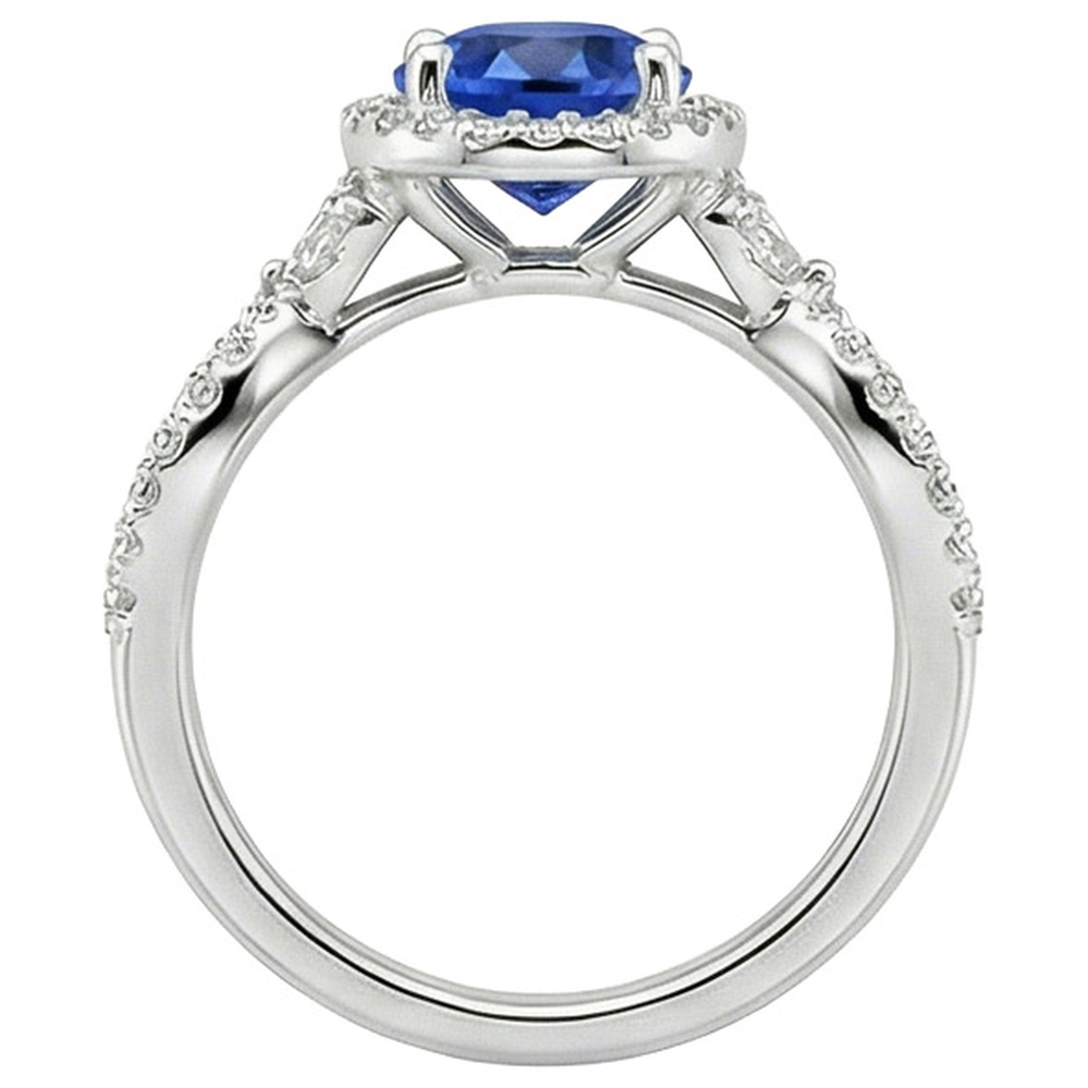 Natural Earth Mined Diamond Halo Jewelry Deep Blue Sapphire Split Shank Prong Set 3 Carats
