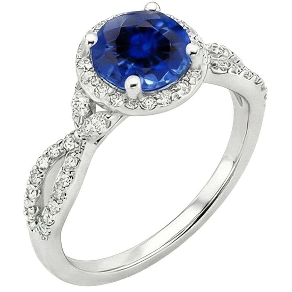 Natural Earth Mined Diamond Halo Jewelry Deep Blue Sapphire Split Shank Prong Set 3 Carats