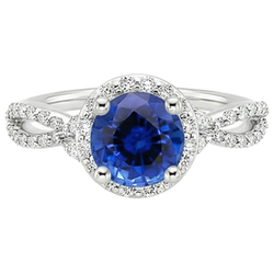 Natural Earth Mined Diamond Halo Jewelry Deep Blue Sapphire Split Shank Prong Set 3 Carats