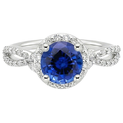 Natural Earth Mined Diamond Halo Jewelry Deep Blue Sapphire Split Shank Prong Set 3 Carats