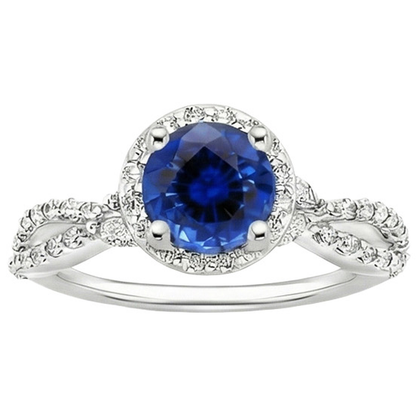 Natural Earth Mined Diamond Halo Jewelry Deep Blue Sapphire Split Shank Prong Set 3 Carats