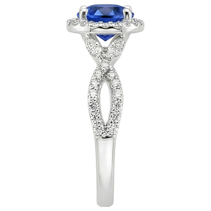 Natural Earth Mined Diamond Halo Jewelry Deep Blue Sapphire Split Shank Prong Set 3 Carats